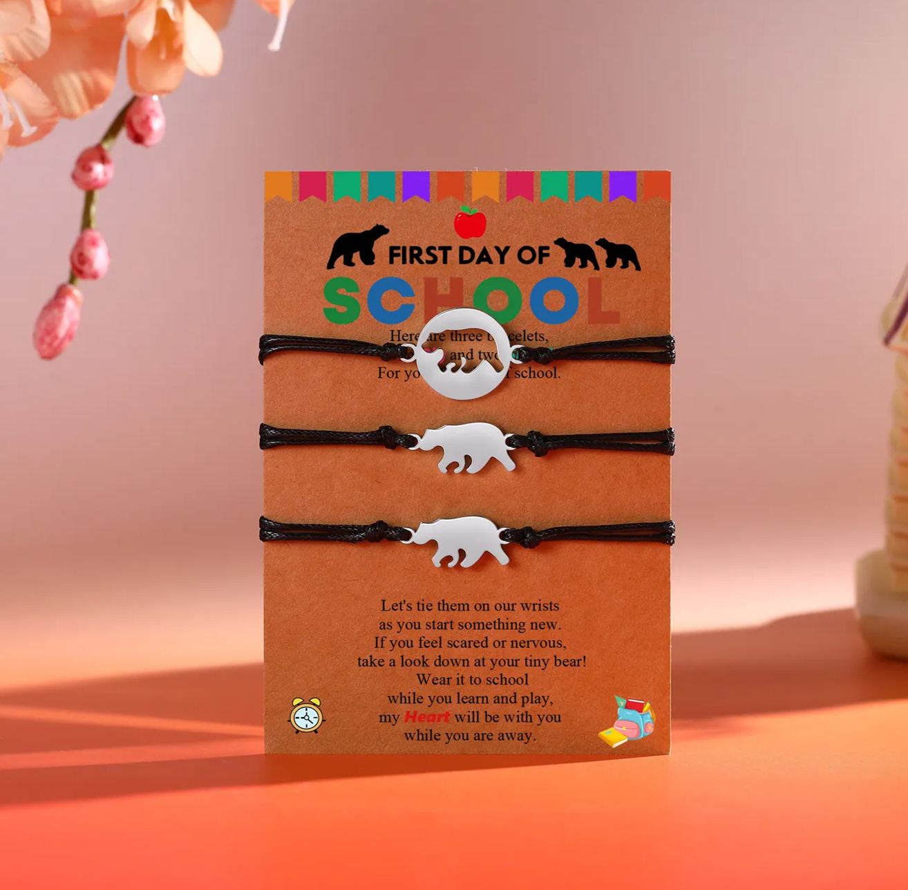 3 Pcs Bear Bracelets Stainless Steel Bear Braided Bracelets Back to School Gifts for Kids