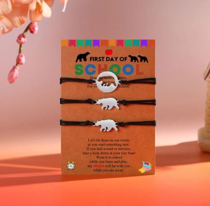 3 Pcs Bear Bracelets Stainless Steel Bear Braided Bracelets Back to School Gifts for Kids