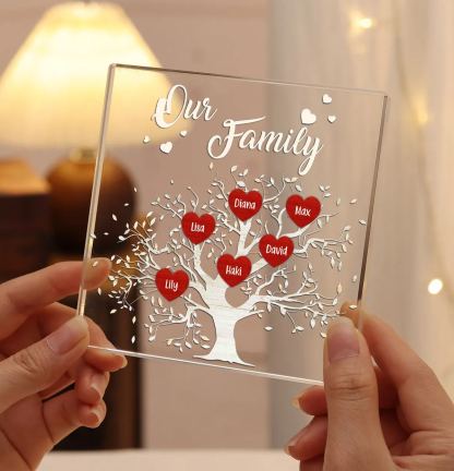 6 Names-Personalised Acrylic Family Tree Keepsake-Custom Text and Names-Acrylic Plaque Home Decoration Gift for Dad/Grandad