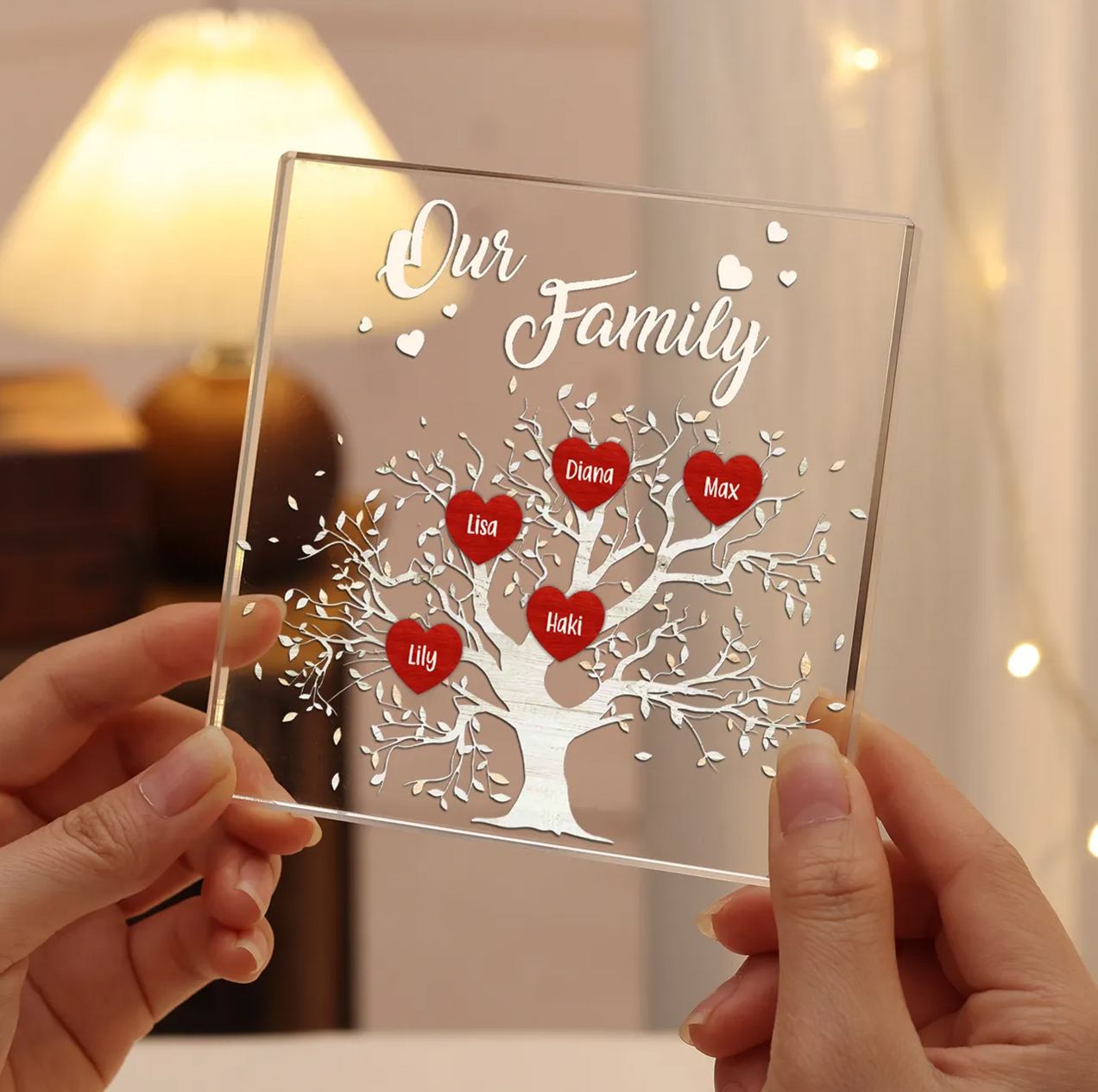 5 Names-Personalised Acrylic Family Tree Keepsake-Custom Text and Names-Acrylic Plaque Home Decoration Gift for Dad/Grandad