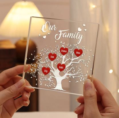 5 Names-Personalised Acrylic Family Tree Keepsake-Custom Text and Names-Acrylic Plaque Home Decoration Gift for Dad/Grandad