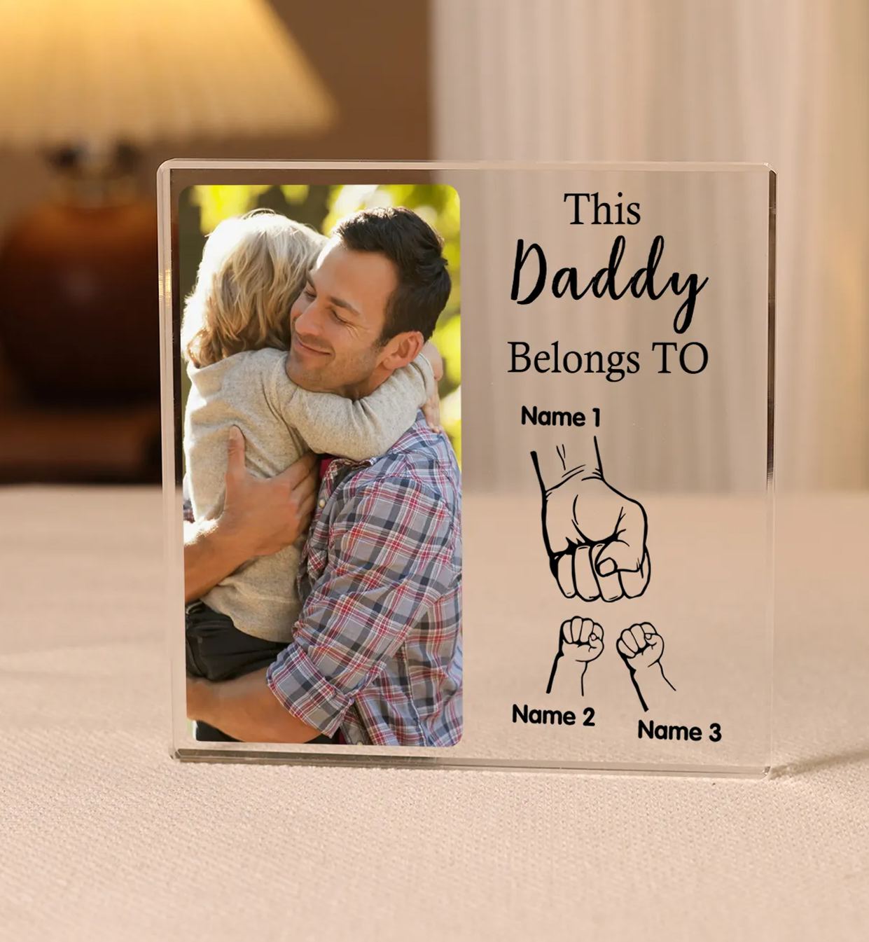 3 Names-Personalised Dad Photo Fist Acrylic Keepsake-Custom Text, Photo, and Names-Acrylic Plaque Home Decoration Gift for Dad/Grandad