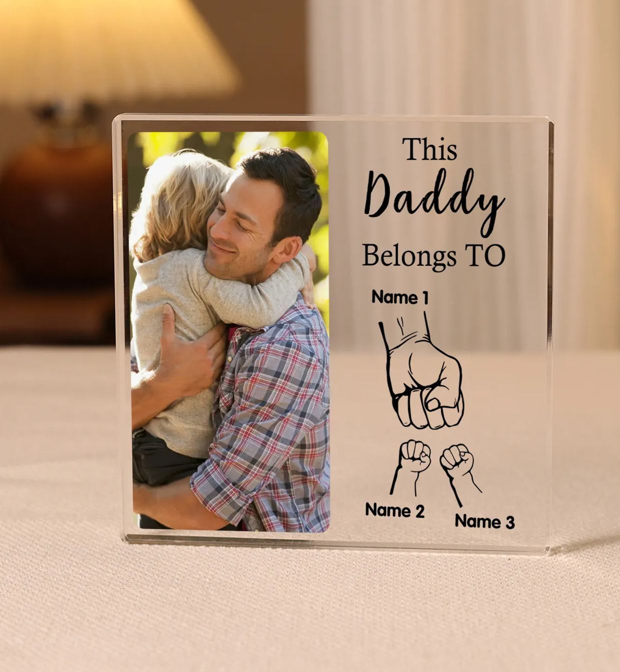 3 Names-Personalised Dad Photo Fist Acrylic Keepsake-Custom Text, Photo, and Names-Acrylic Plaque Home Decoration Gift for Dad/Grandad