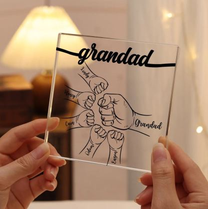 6 Names - Personalized Fist Acrylic  Keepsake Custom Text Acrylic Plaque Ornament Gift for Dad