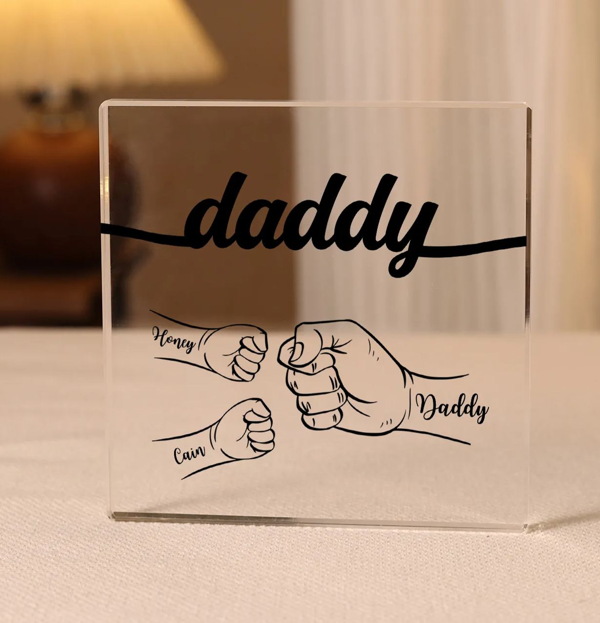 3 Names - Personalized Fist Acrylic  Keepsake Custom Text Acrylic Plaque Ornament Gift for Dad