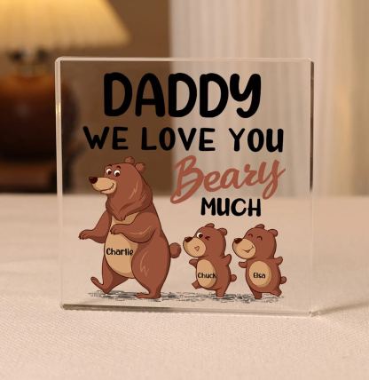 3 Names-Personalised Bear Family Acrylic Keepsake-Custom Text and Names-Acrylic Plaque Home Decoration Gift for Daddy/Grandad