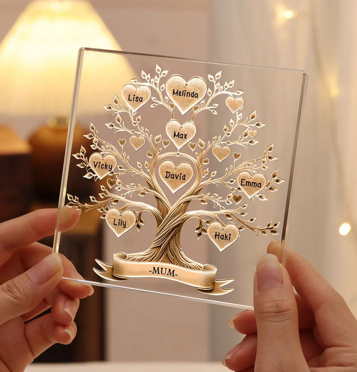 8 Names-Personalised Family Tree Acrylic Keepsake-Custom Text and Names-Acrylic Plaque Home Decoration Gift for Family/Dad/Grandad