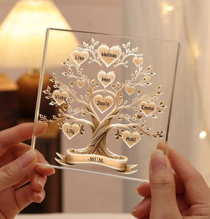 8 Names-Personalised Family Tree Acrylic Keepsake-Custom Text and Names-Acrylic Plaque Home Decoration Gift for Family/Dad/Grandad