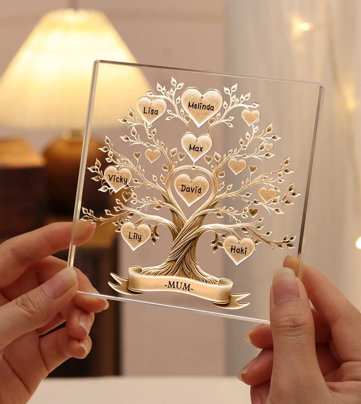 7 Names-Personalised Family Tree Acrylic Keepsake-Custom Text and Names-Acrylic Plaque Home Decoration Gift for Family/Dad/Grandad