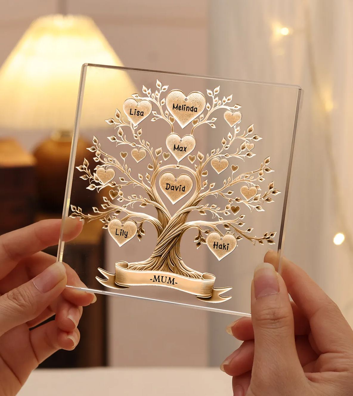 6 Names-Personalised Family Tree Acrylic Keepsake-Custom Text and Names-Acrylic Plaque Home Decoration Gift for Family/Dad/Grandad