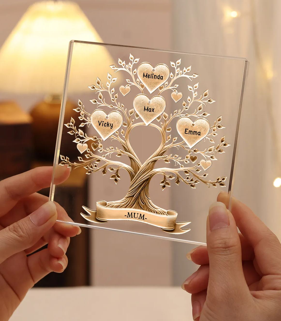 4 Names-Personalised Family Tree Acrylic Keepsake-Custom Text and Names-Acrylic Plaque Home Decoration Gift for Family/Dad/Grandad