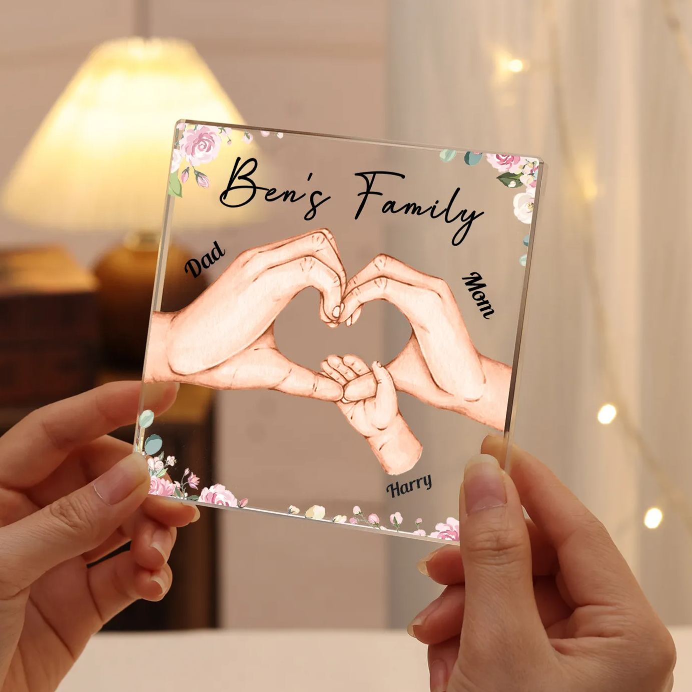 Personalised Family Hand Heart Acrylic Plaque - Custom 3 Names Christmas Gift for Her | Jessmade
