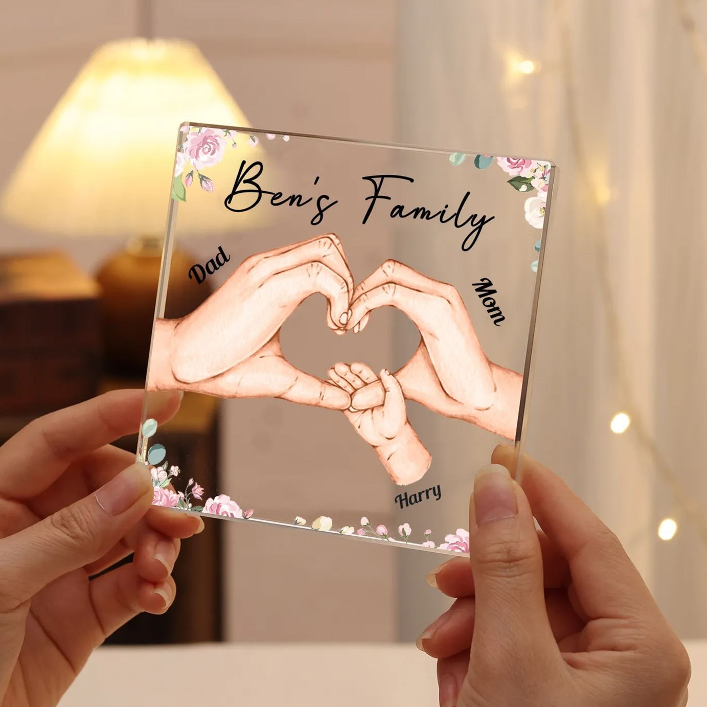 Personalised Family Hand Heart Acrylic Plaque - Custom 3 Names Christmas Gift for Her | Jessmade