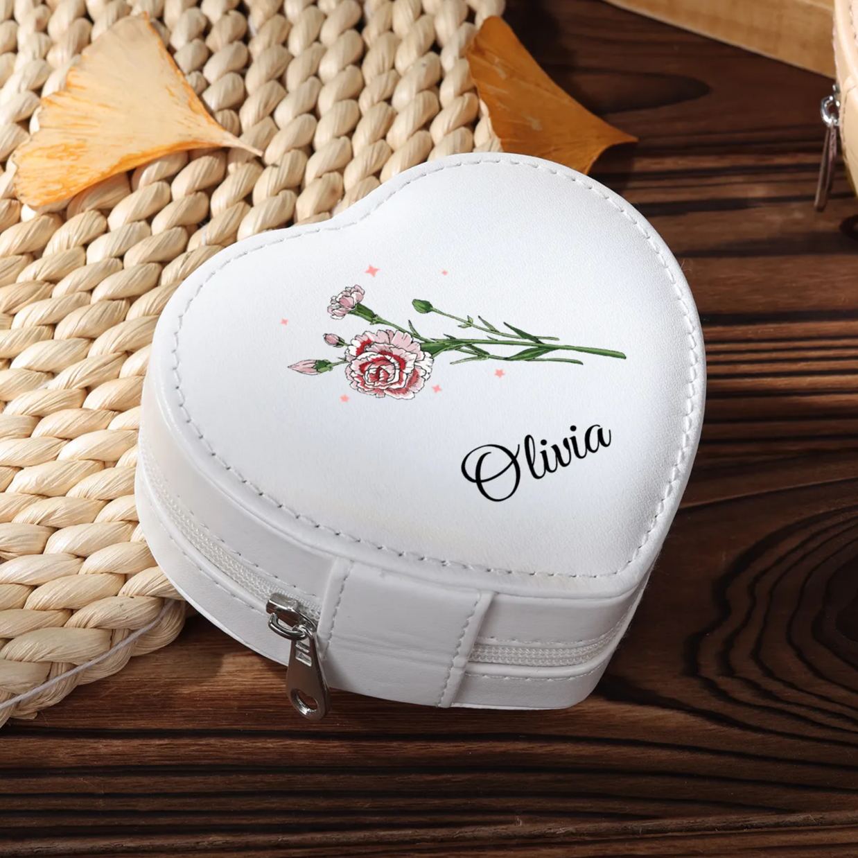 Personalised Jewelry Box – Custom Name & Birth Flower Pink & White Elegant Keepsake Case | Jessemade
