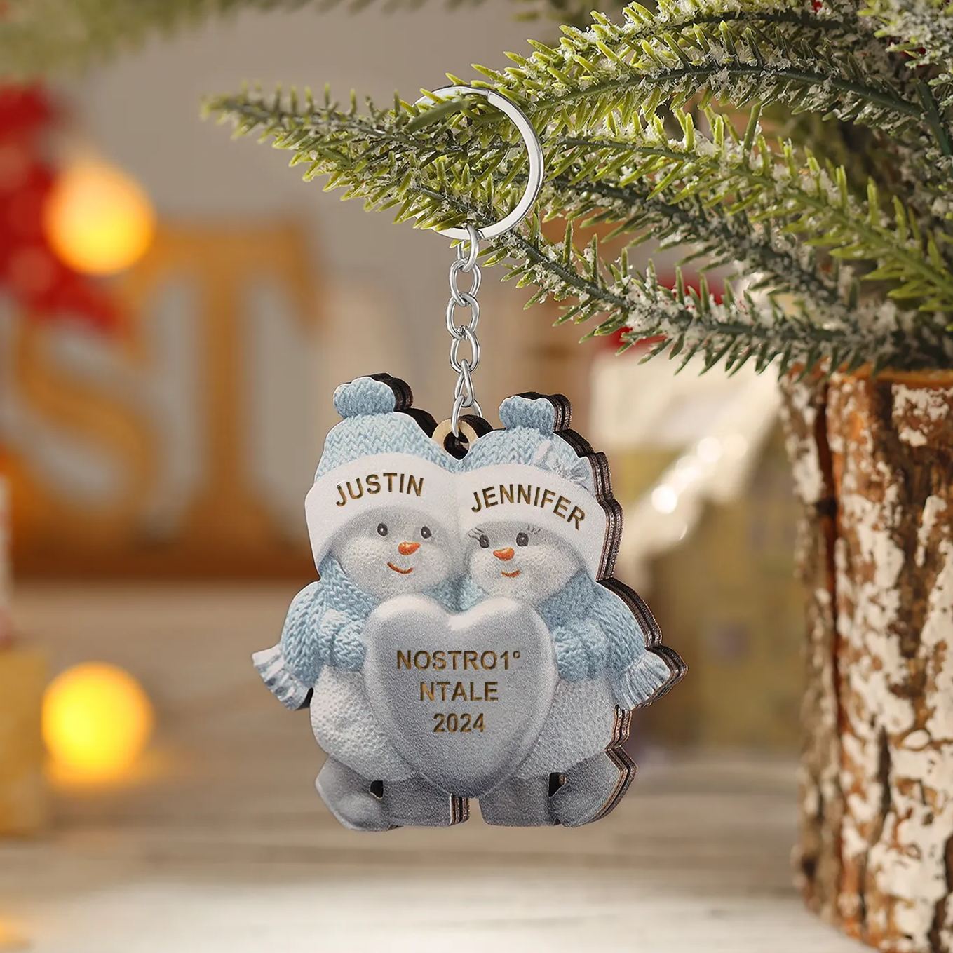 Personalised Couple Snowman Ornament – Custom 2 Names & 2 Text & Year – Christmas Gift for Her/Him | Jessemade