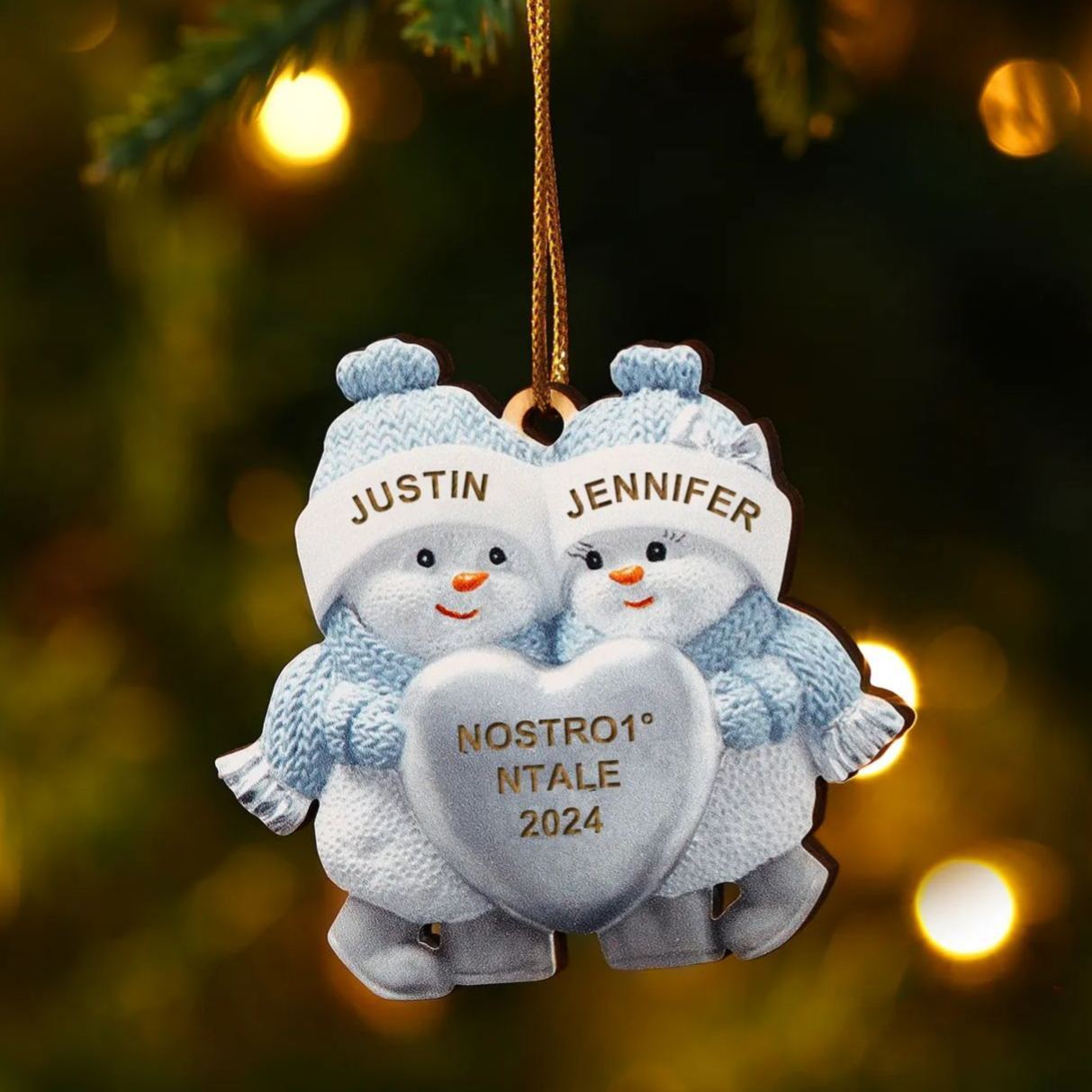 Personalised Couple Snowman Ornament – Custom 2 Names & 2 Text & Year – Christmas Gift for Her/Him | Jessemade