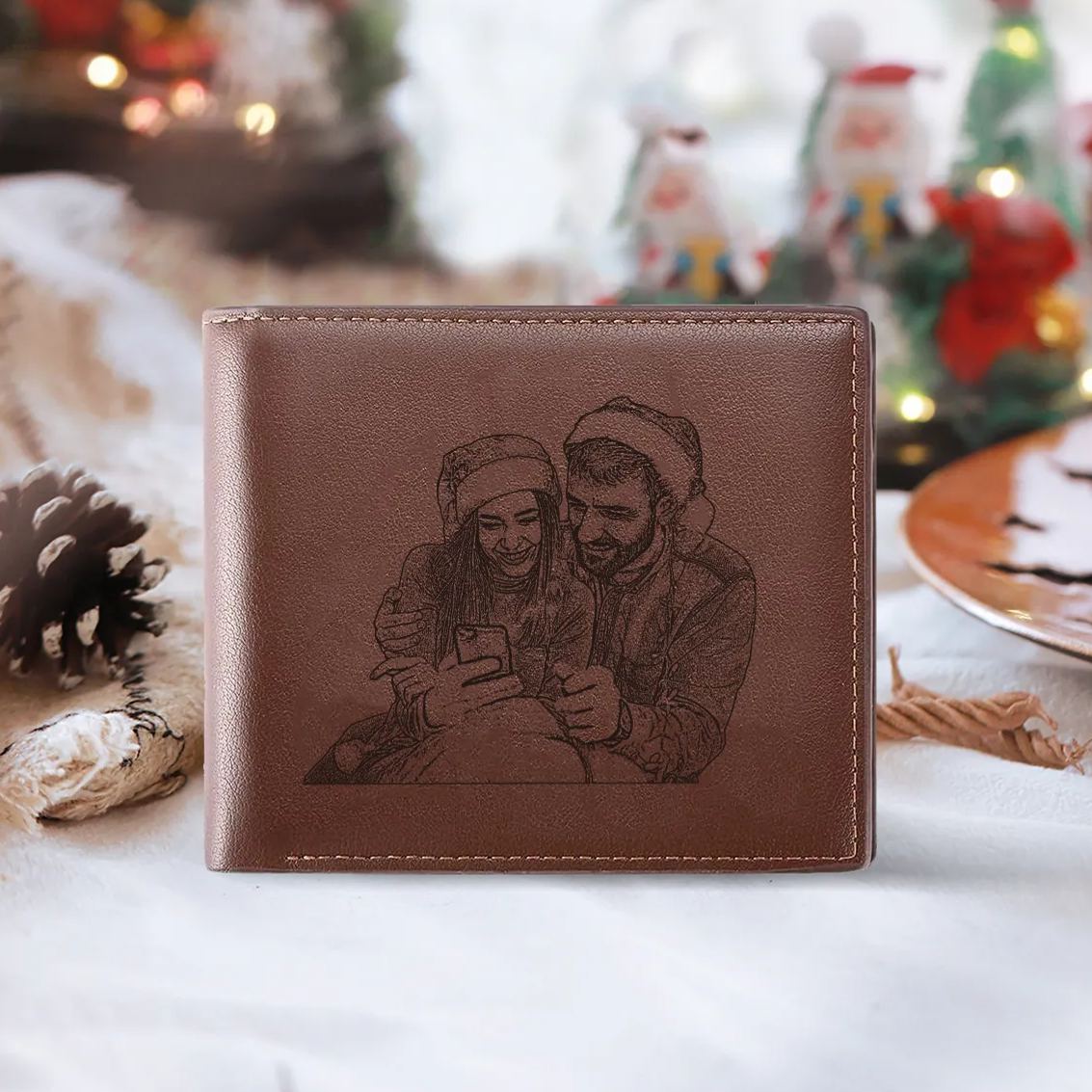 Personalised Men's Leather Wallet with Custom Photo & Name & Letter - Christmas Gift for Dad/Grandad | Jessemade