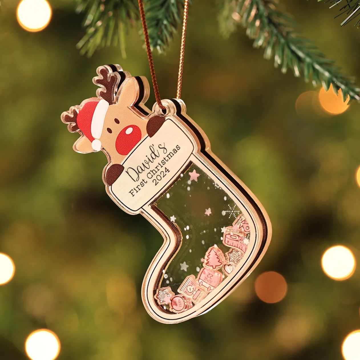 Personalised Baby's First Christmas Ornament - Custom 4 texts & 1 Name & 1 Date & 1 Year Keepsake | Jessemade
