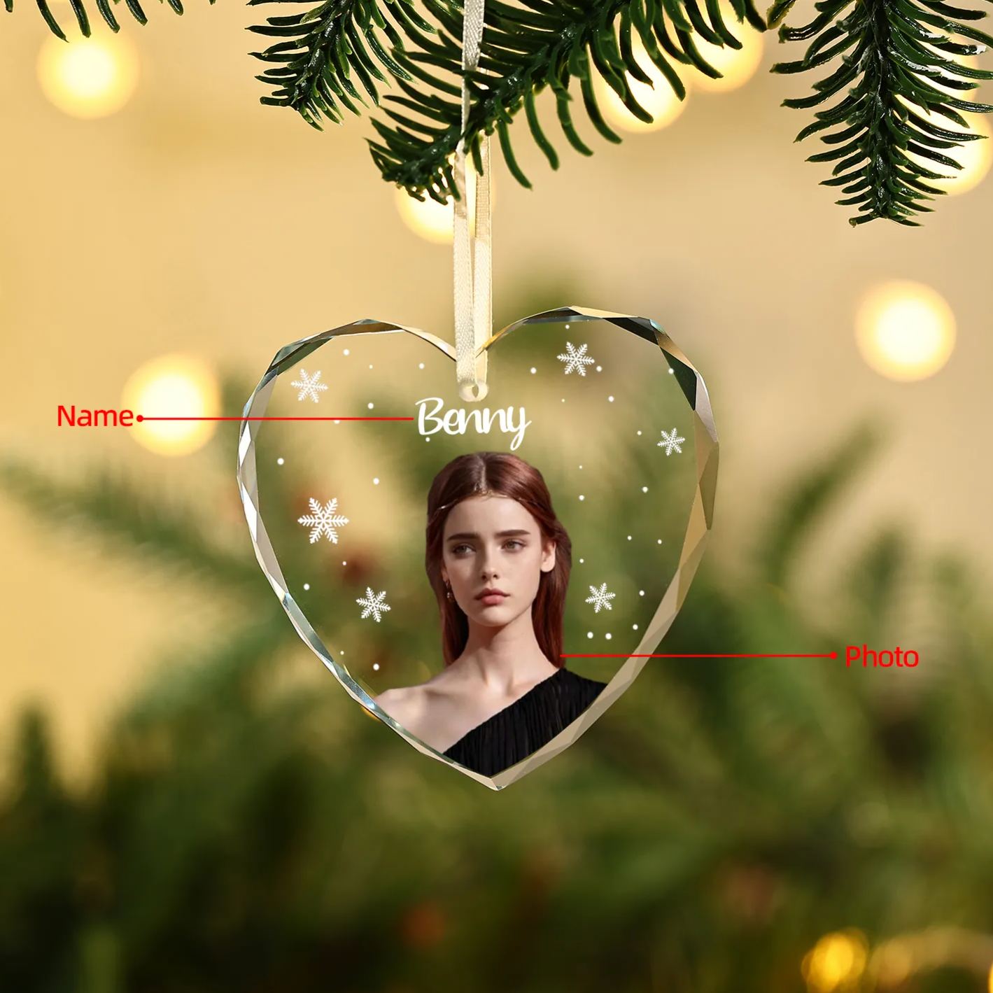 Personalised Glass Christmas Ornament – Custom Photo & 2 Text , Round Keepsake Decoration – Christmas Memorial Gift for Family | Jessemade