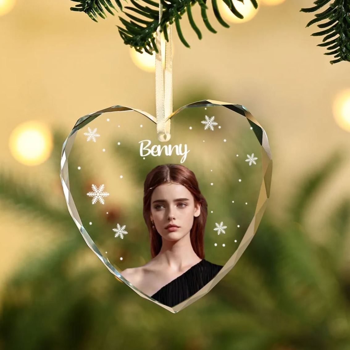 Personalised Glass Christmas Ornament – Custom Photo & 2 Text , Round Keepsake Decoration – Christmas Memorial Gift for Family | Jessemade