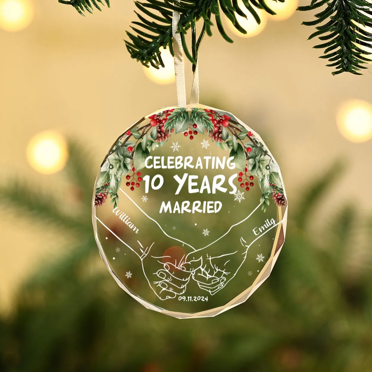 Personalised Glass Christmas Ornament – Custom Couple Keepsake with 2 Names &1 Text &1 Date – Romantic Christmas Gift for Her | Jessemade