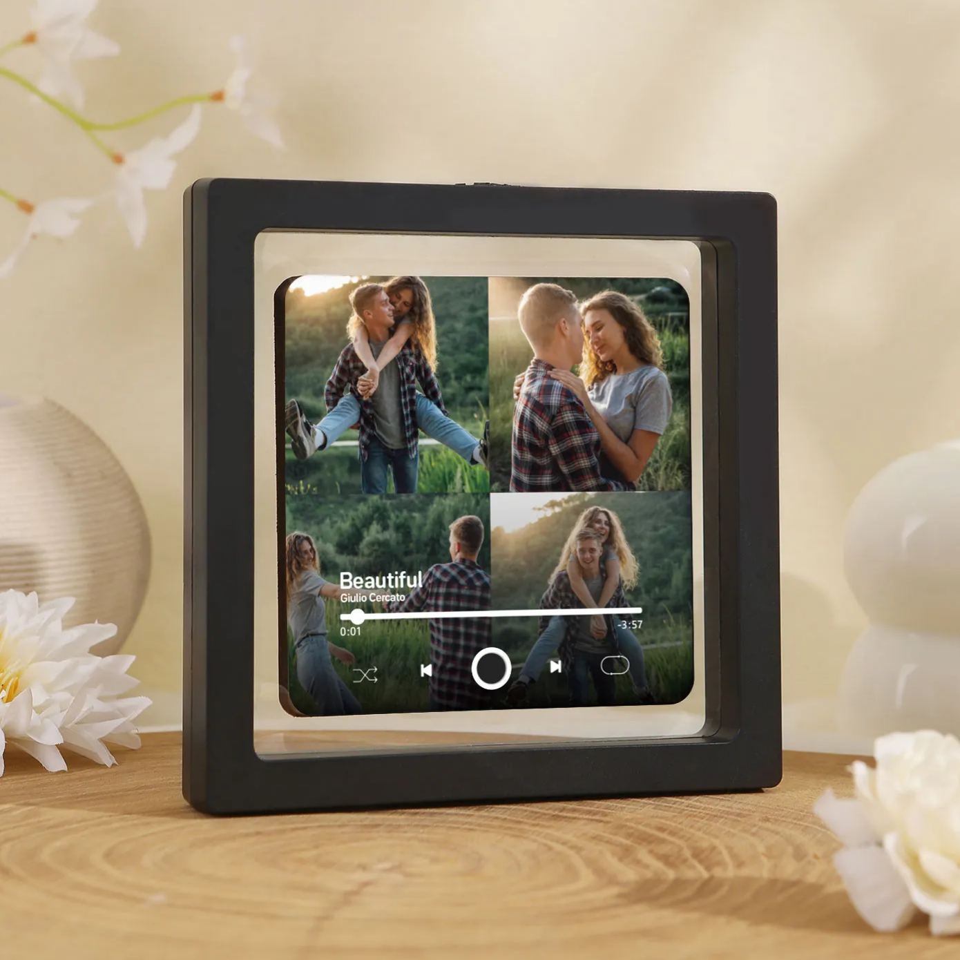 Personalised Photo Fridge Magnet with Favorite Song – Elegant Gift for Couples in Black or Color | Jessemade