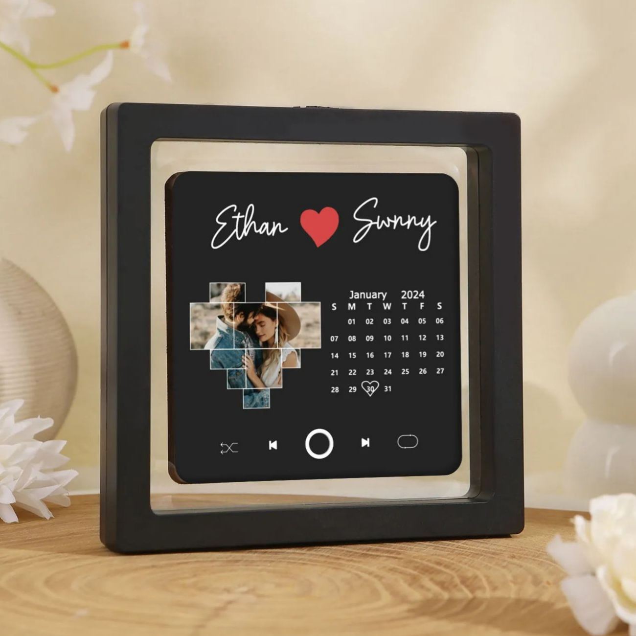 Personalised Photo Fridge Magnet with Custom 2 Names & 1 Date– Elegant Gift for Couples in Black or Color | Jessemade