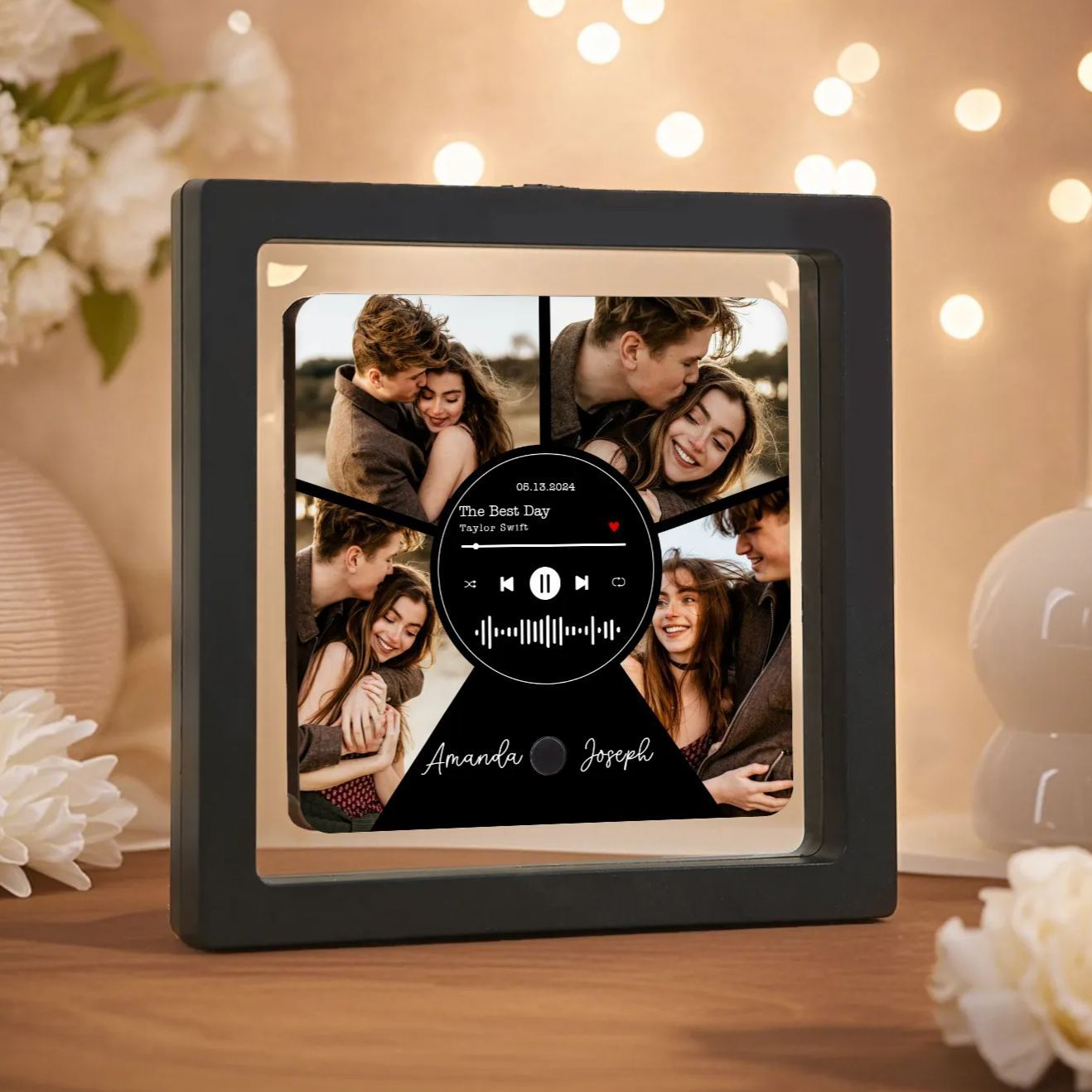 Personalized Music Refrigerator Magnet with 2 Photos and 2 Names – Valentine’s Day Gift for Him/Her | Jessemade