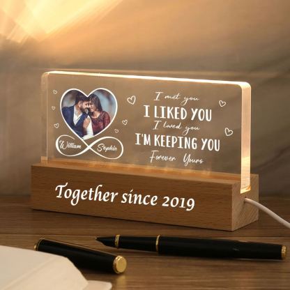 Personalised LED Photo Night Light with 2 Names and Year – Wooden Base Acrylic Lamp - Valentine’s Day Gift for Him/Her | Jessemade