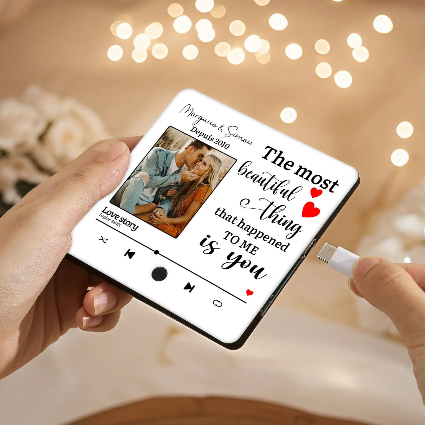 Personalised Music Fridge Magnet with 2 Names, 1 Photo, 1 Year & 1 Favorite Song – "The Most Beautiful Thing That Happened to Me Is You" - Valentine’s Day Gift for Him/Her | Jessemade