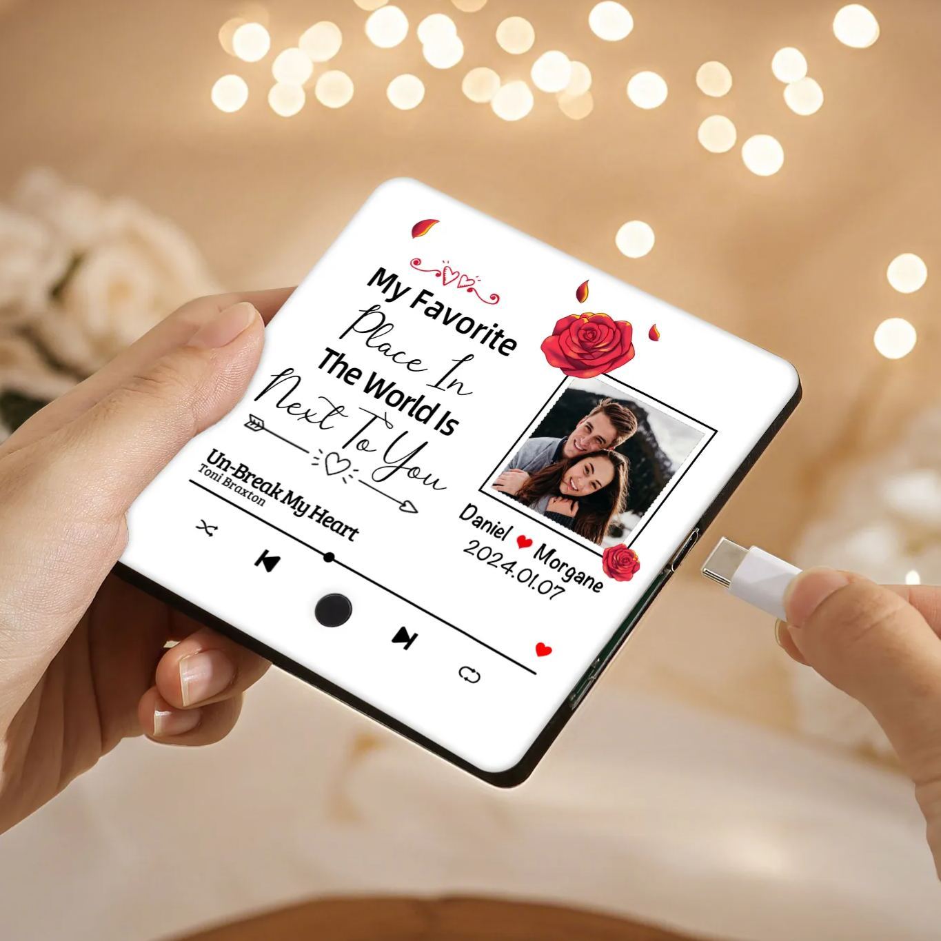 Personalised Music Fridge Magnet with 2 Names, 1 Photo, 1 Year & 1 Favorite Song – "My Favorite Place in the World Is Next to You" – Valentine’s Day Gift for Him/Her | Jessemade