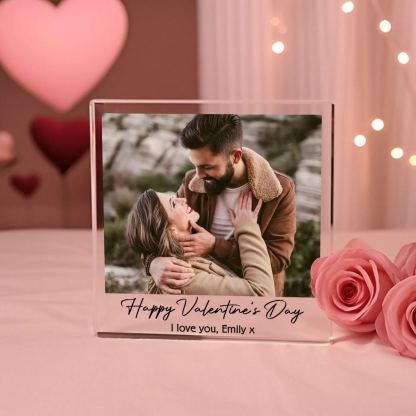 Personalised Acrylic Ornament – Custom Photo & “Happy Valentine’s Day” Design with Romantic Text – Valentine’s Day Gift for Her | Jessemade