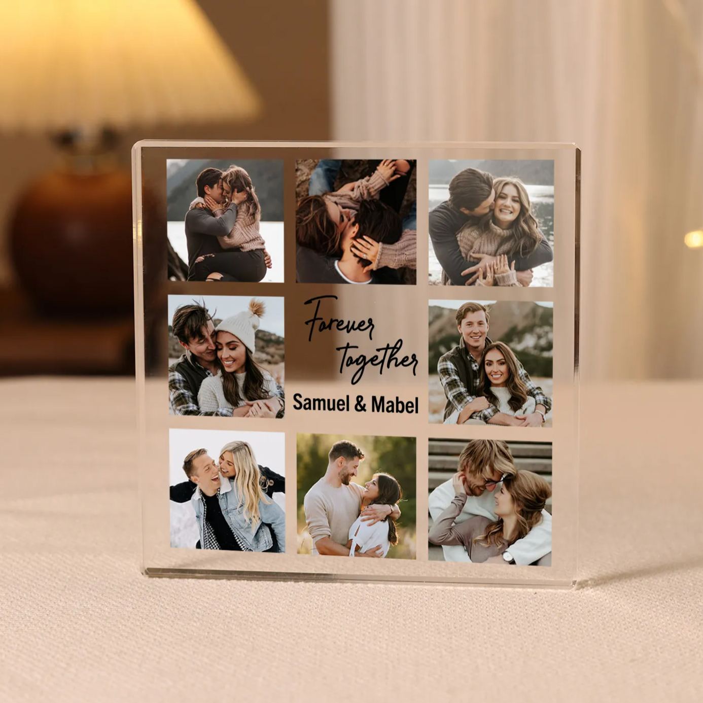 Personalised Acrylic Ornament – Custom Names, 8 Photos & “Forever Together” Design in Sleek Square Shape – Valentine’s Day Gift for Couple | Jessemade