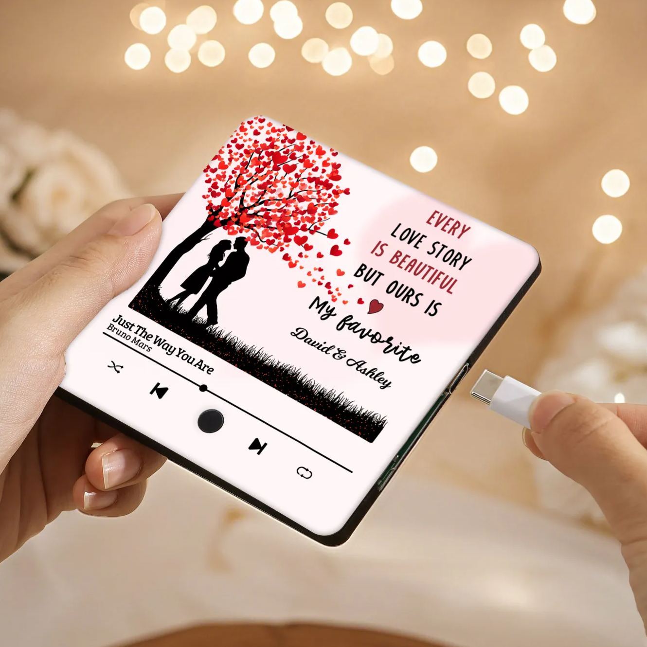 Personalized Fridge Magnet Couple Standing Under the Heart Tree Musical Valentines Day Gift