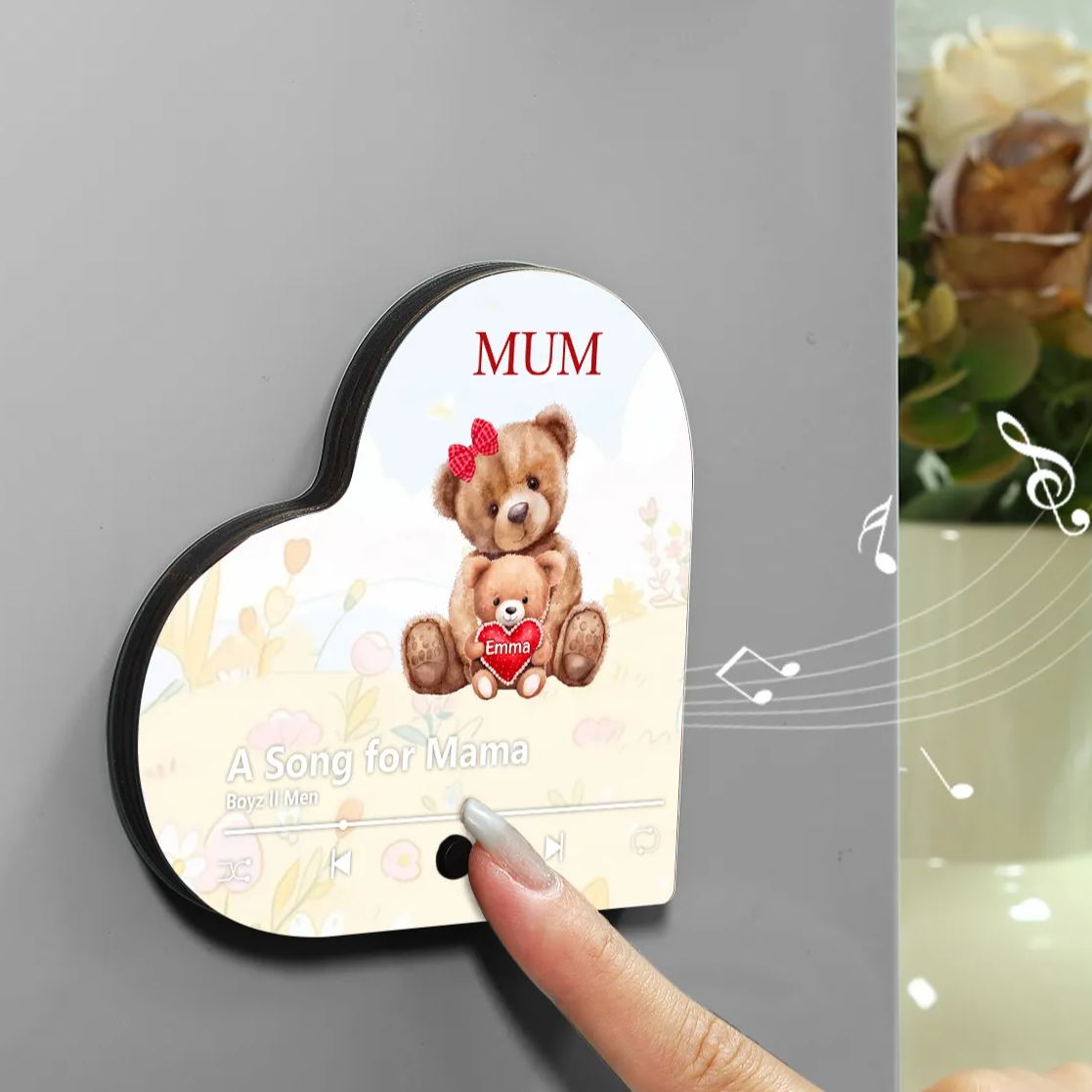 Custom Personalised Music Fridge Magnet – Heart-Shaped Wooden Acrylic Gift with 1-4 Names & Text | Jessemade