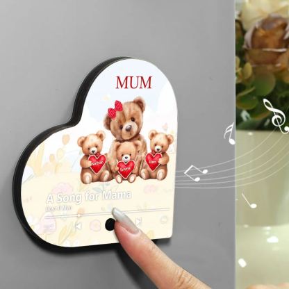 Personalised Bear Music Fridge Magnet Engved 3 Names & 1Text– Custom Heart-Shaped Wooden Acrylic Gift | Jessemade