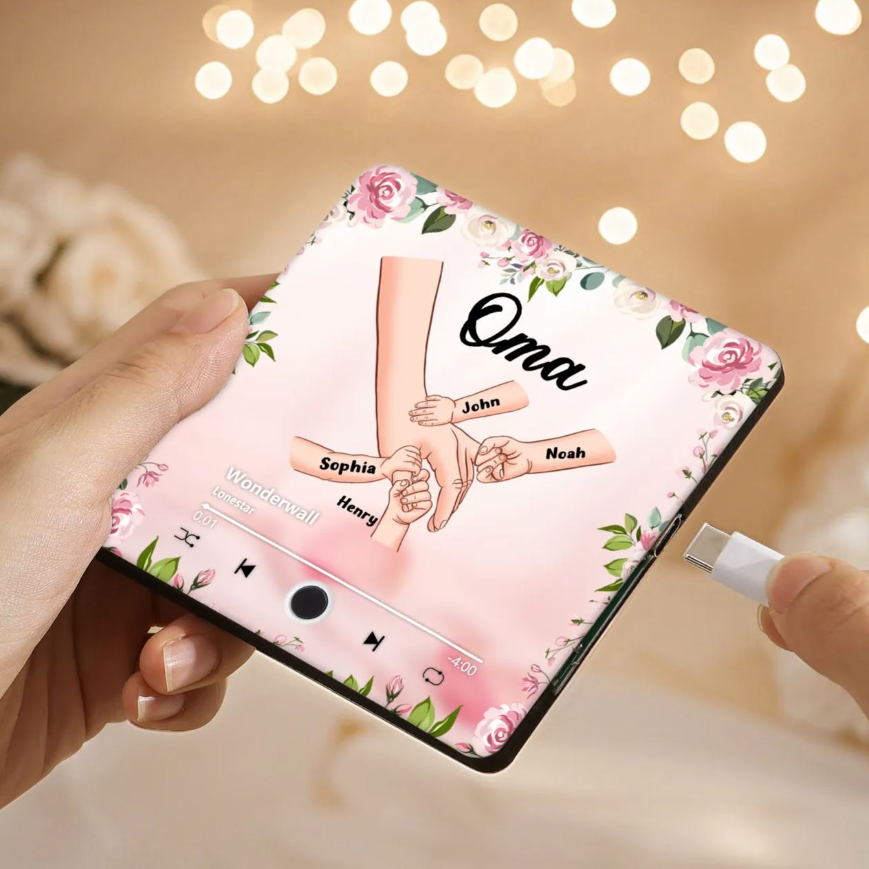 Personalised Hand-in-Hand Music Fridge Magnet Engraved 4 Names & 1 Text– Custom Special Gift For Mum/Nana/Nanny| Jessemade