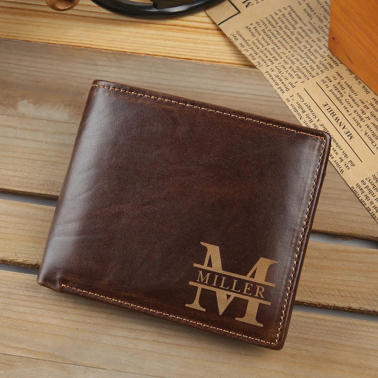 Men Wallet Personalised Monogram Genuine Leather Wallet Father's Day Gift