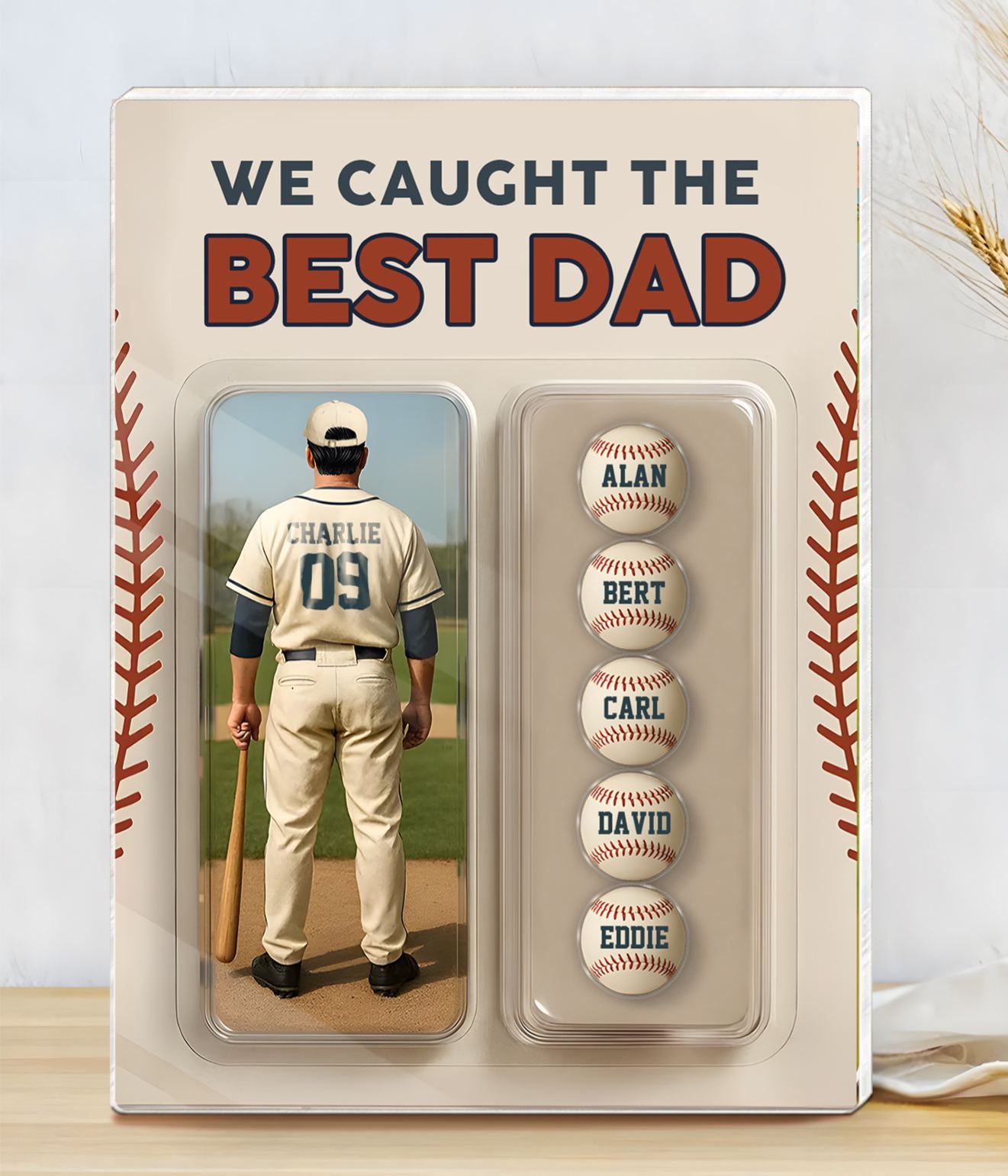 6 Names Personalised Baseball Dad Display Plaque – Custom Father's Day Gift | Jessemade
