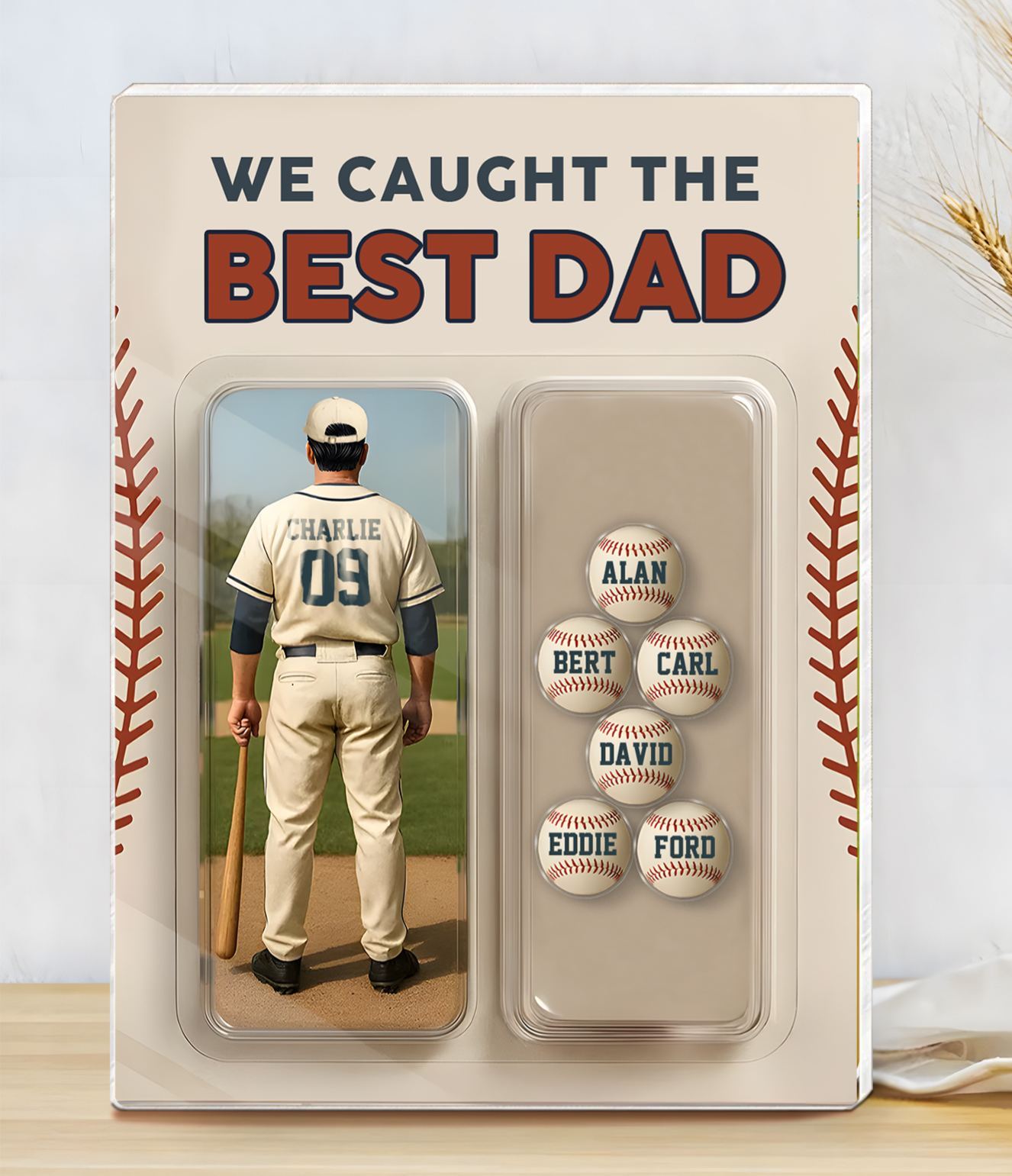 7 Names Personalised Baseball Dad Display Plaque – Custom Father's Day Gift | Jessemade