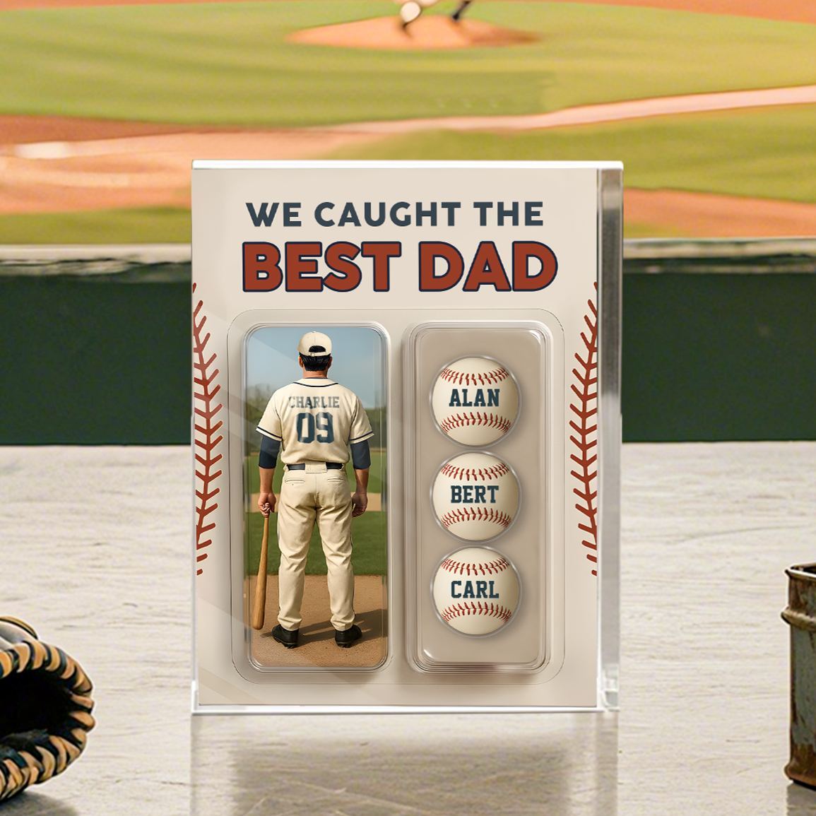 4 Names Personalised Baseball Dad Display Plaque – Custom Father's Day Gift | Jessemade