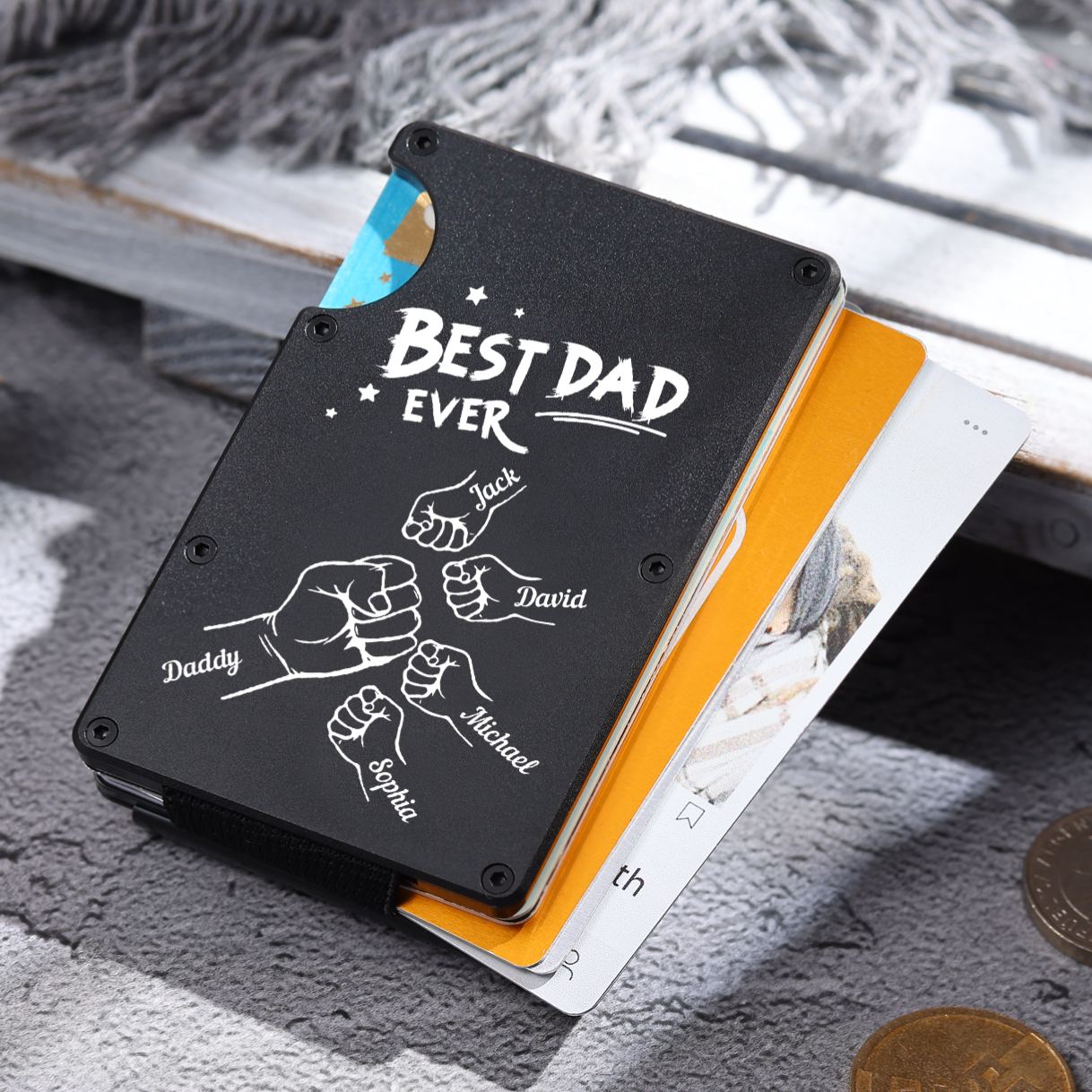 5 Names Personalised Best Dad Ever Metal Wallet Clip– Custom Engraved Father's Day Gift | Jessemade