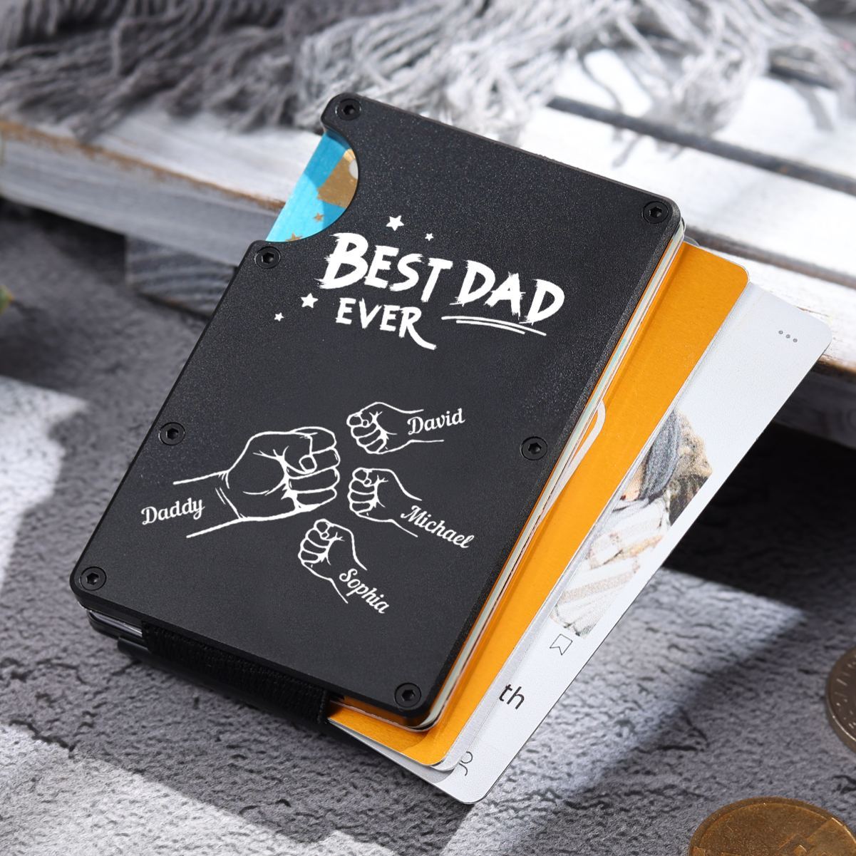 4 Names Personalised Best Dad Ever Metal Wallet Clip– Custom Engraved Father's Day Gift | Jessemade