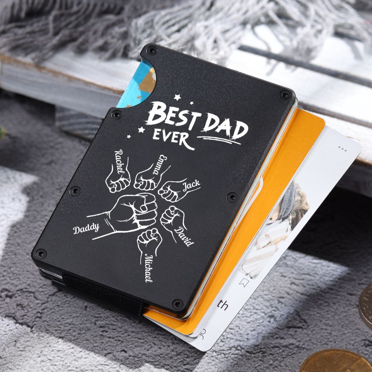 6 Names Personalised Best Dad Ever Metal Wallet Clip– Custom Engraved Father's Day Gift | Jessemade