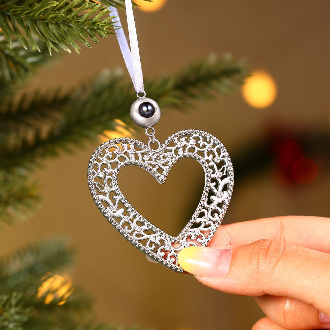 Personalised Heart Photo Projection Christmas Tree Ornament Decoration
