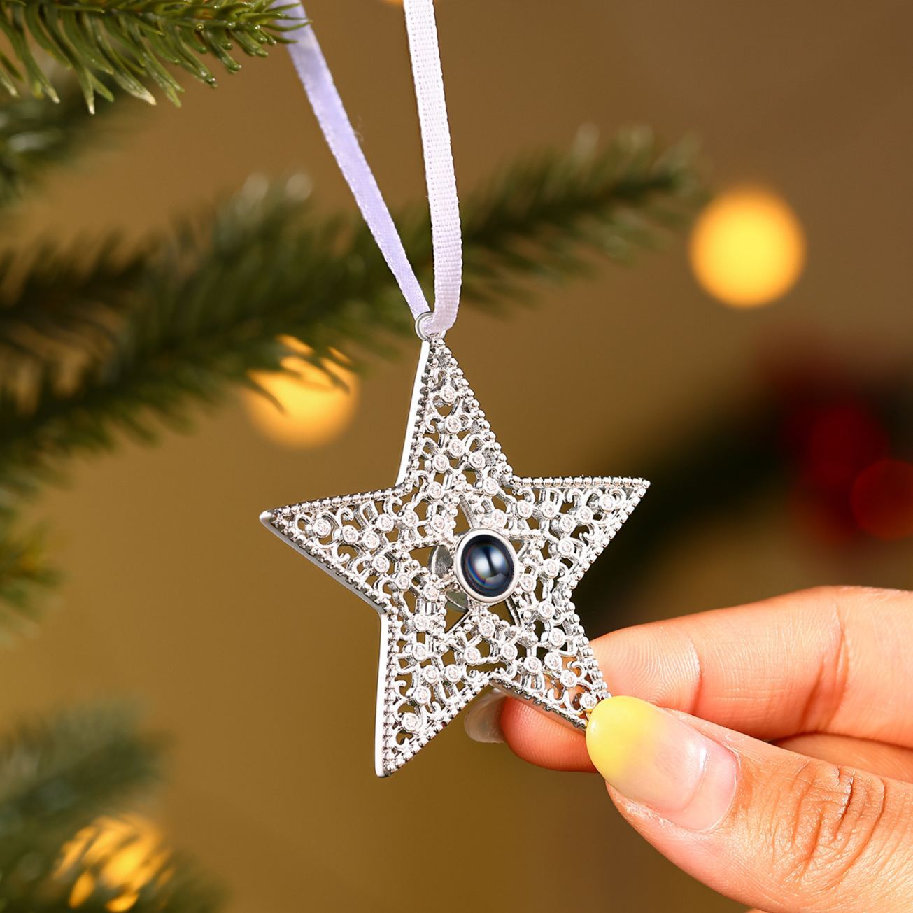 Personalised Star Christmas Ornament Decoration With Photo Projection