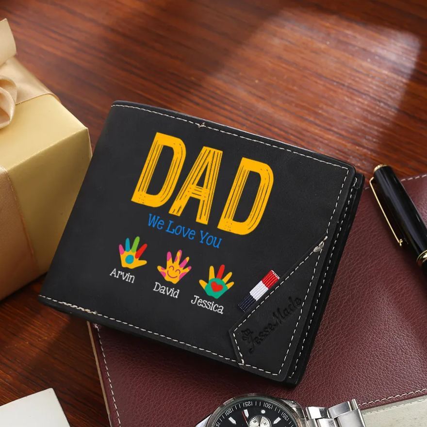 Custom Dad Wallet with Colour Handprint Names
