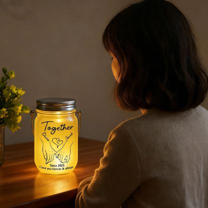 Personalised Hand-in-Hand Solar Mason Jar Light