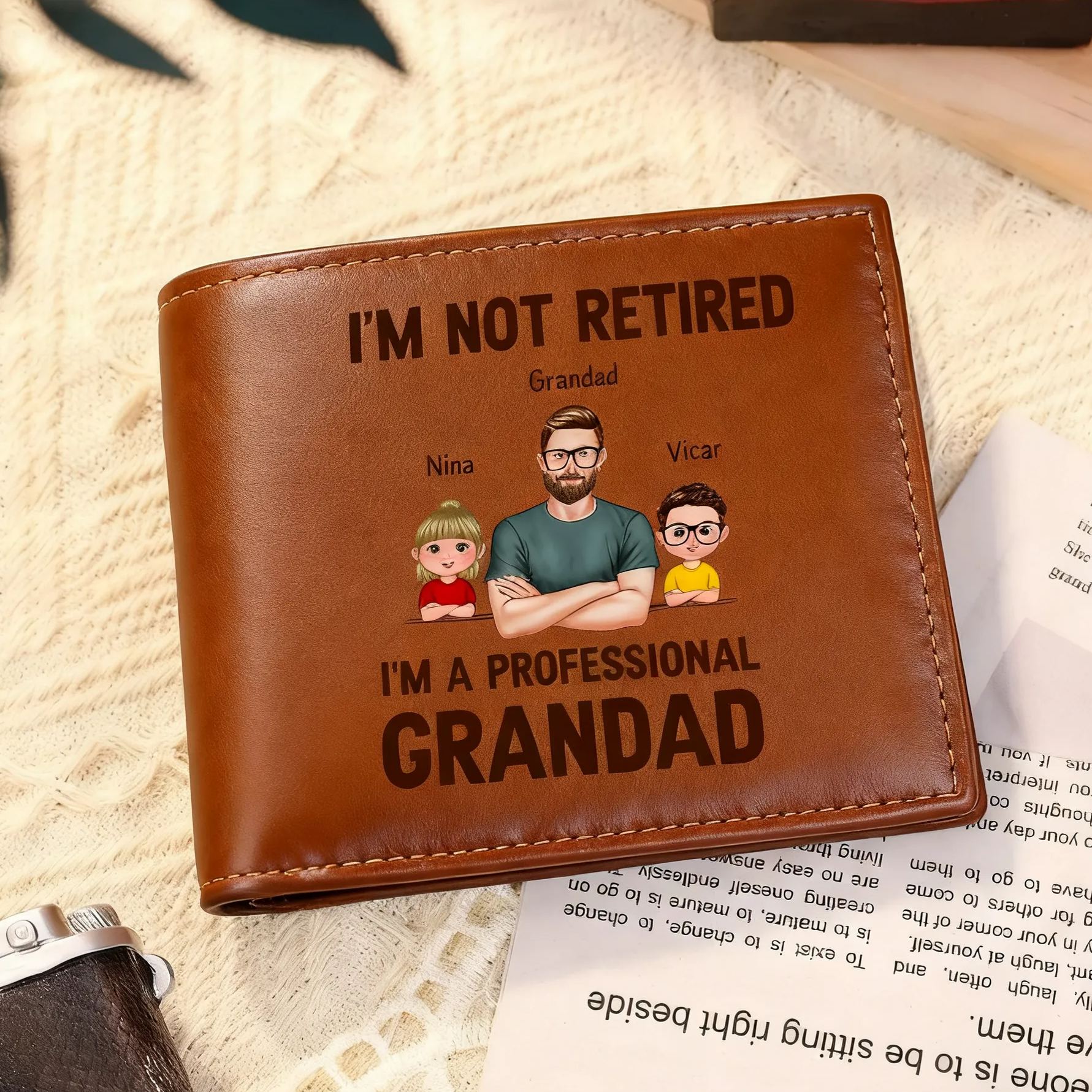 Personalised PU leather wallet, "I'm a professional grandad"