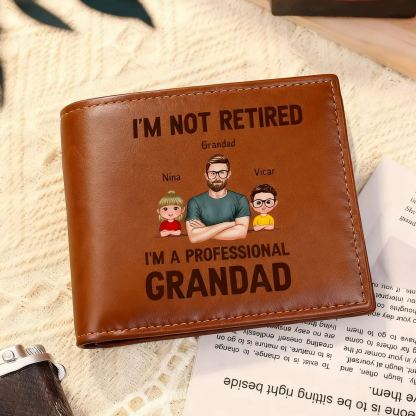 Personalised PU leather wallet, "I'm a professional grandad"